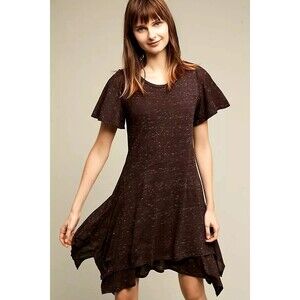 DOLAN Anthropologie Melanie Knit Dress M Flutter Sleeve Left Coast Plum EUC  B8